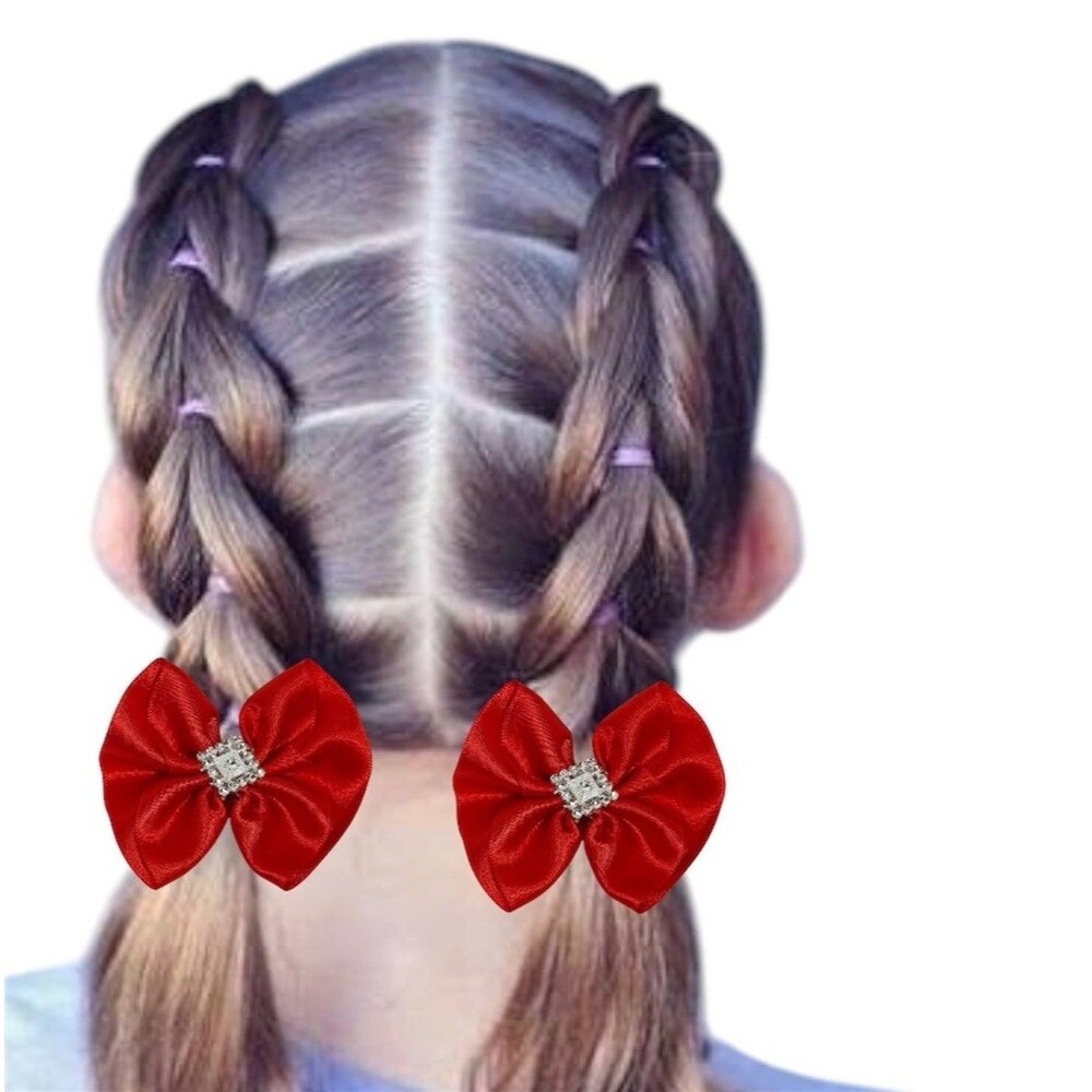 Hair Bow Set 2 Ponytail For Girls Red 2.5x3 Inch New - Picture 2 of 9